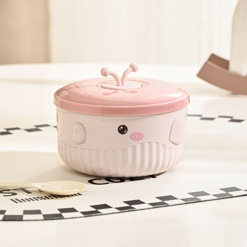 Castron pentru copii, rotund, izolat, cu model de pește felinar, material PP + oțel inoxidabil 304 + gel de siliciu, capacitate 301–800 ml