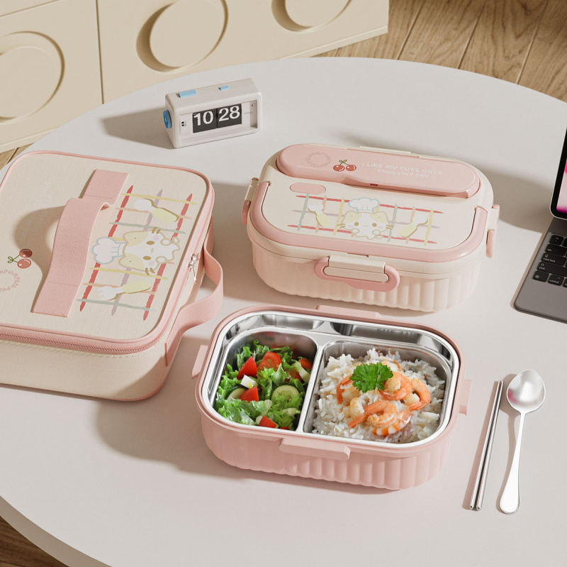 316 rozsdamentes acél ételhordó, hőszigetelt, téglalap alakú, 1–2 L kapacitás, mikrohullámú sütővel kompatibilis