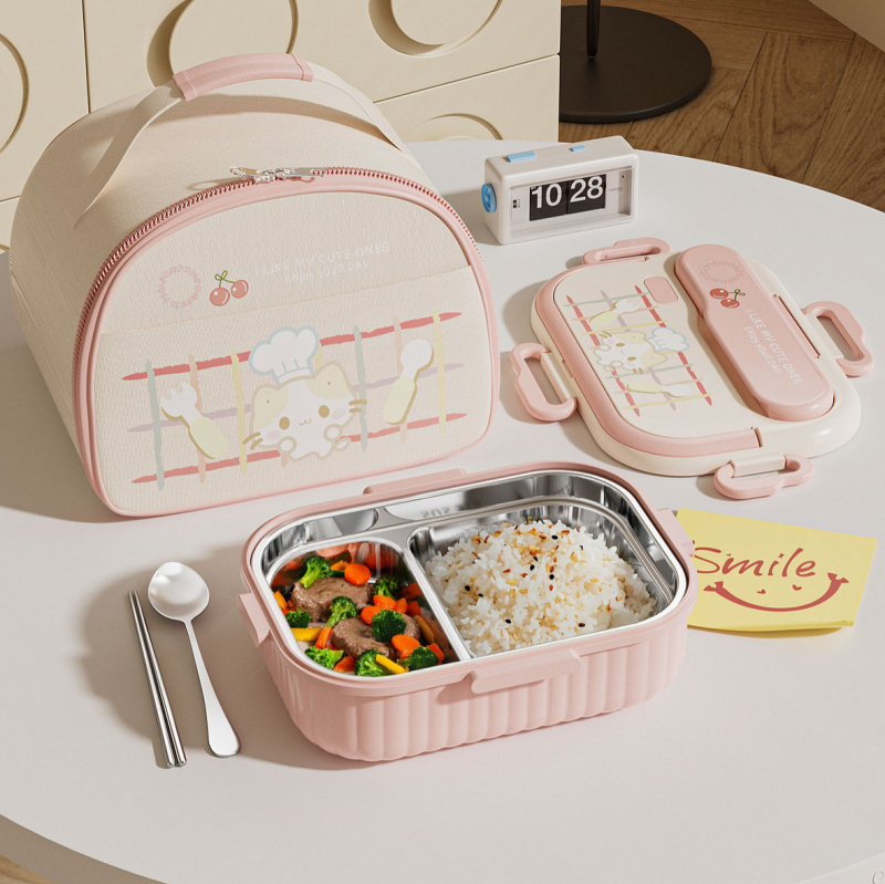 316 rozsdamentes acél ételhordó, hőszigetelt, téglalap alakú, 1–2 L kapacitás, mikrohullámú sütővel kompatibilis