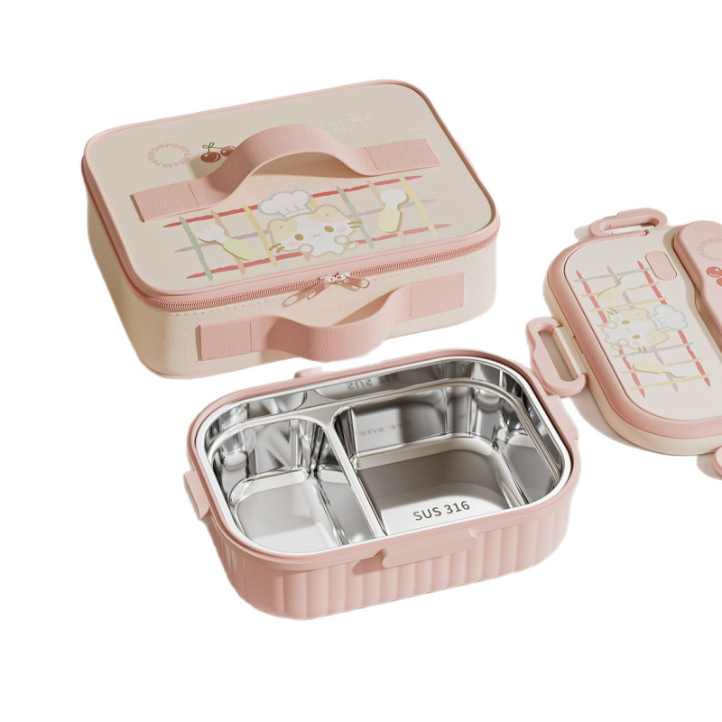 316 rozsdamentes acél ételhordó, hőszigetelt, téglalap alakú, 1–2 L kapacitás, mikrohullámú sütővel kompatibilis