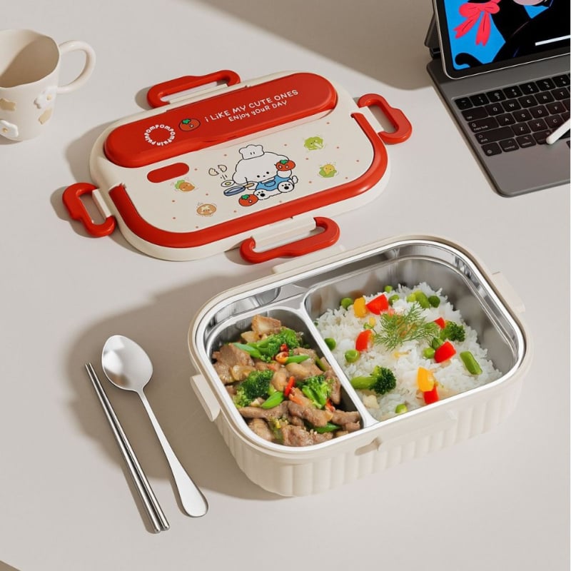 316 rozsdamentes acél ételhordó, hőszigetelt, téglalap alakú, 1–2 L kapacitás, mikrohullámú sütővel kompatibilis