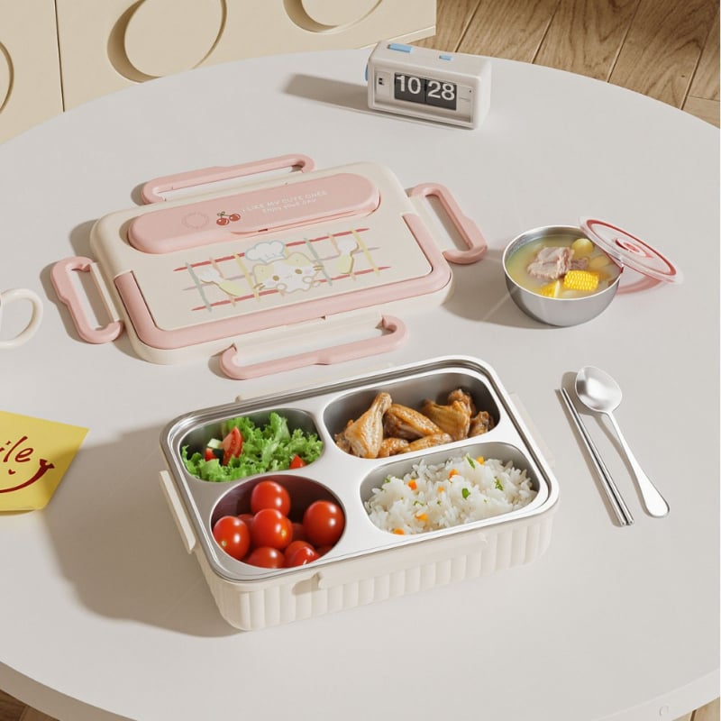 316 rozsdamentes acél ételhordó, hőszigetelt, téglalap alakú, 1–2 L kapacitás, mikrohullámú sütővel kompatibilis