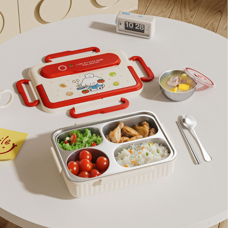 316 rozsdamentes acél ételhordó, hőszigetelt, téglalap alakú, 1–2 L kapacitás, mikrohullámú sütővel kompatibilis