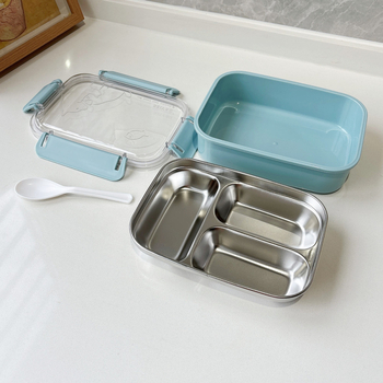 Cutie pentru prânz din oțel inoxidabil, trei compartimente, izolată, capacitate 800-1000 ml, necompatibilă cu microundele