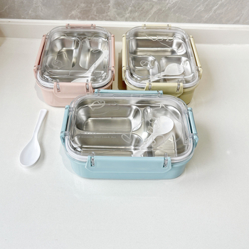 Cutie pentru prânz din oțel inoxidabil, trei compartimente, izolată, capacitate 800-1000 ml, necompatibilă cu microundele