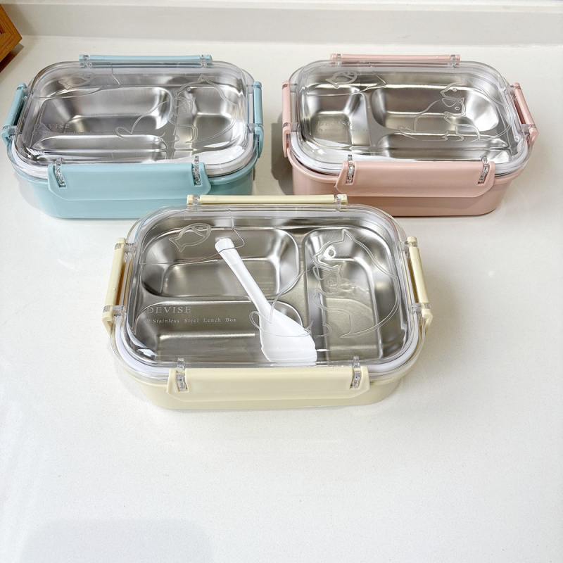 Cutie pentru prânz din oțel inoxidabil, trei compartimente, izolată, capacitate 800-1000 ml, necompatibilă cu microundele