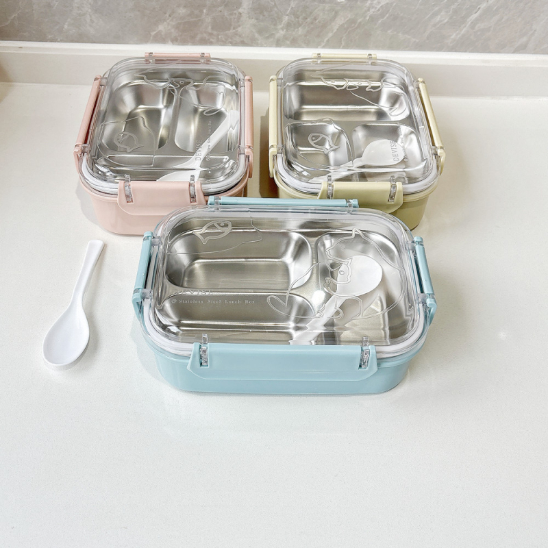 Cutie pentru prânz din oțel inoxidabil, trei compartimente, izolată, capacitate 800-1000 ml, necompatibilă cu microundele