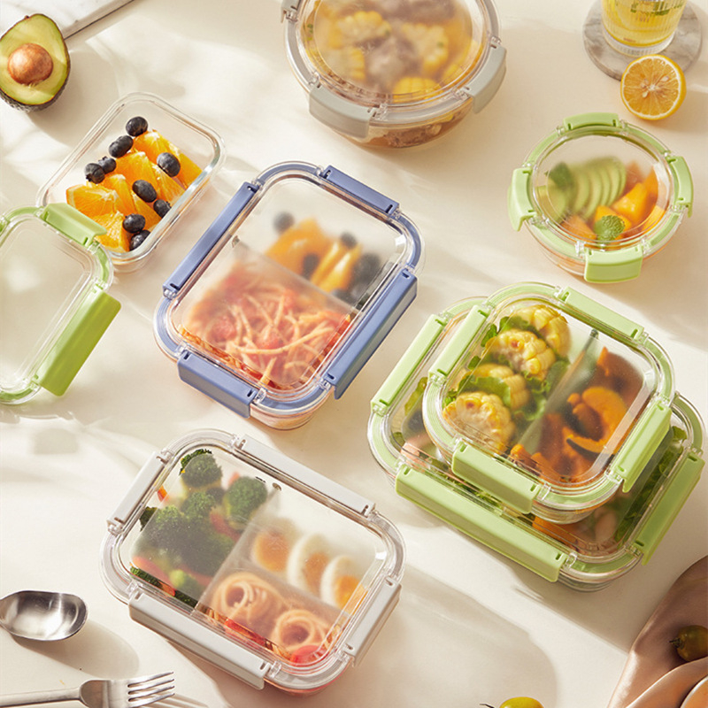 Staklena kutija za ručak s čvrstim zatvaranjem, otporna na mikrovalnu, moderan minimalistički dizajn, kapacitet 301–1000 ml