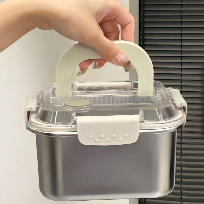 Cutie de prânz din oțel inoxidabil, etanșă, pătrat, 800–1000 ml, compatibil cu cuptorul cu microunde, design modern minimalist