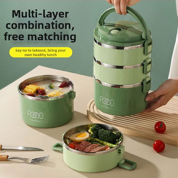 Izolovaná jedálenská dóza z nerezovej ocele, viacerostranný dizajn, objem 2,1–3 l, plast + nerezová oceľ, guľatý tvar, prenosný