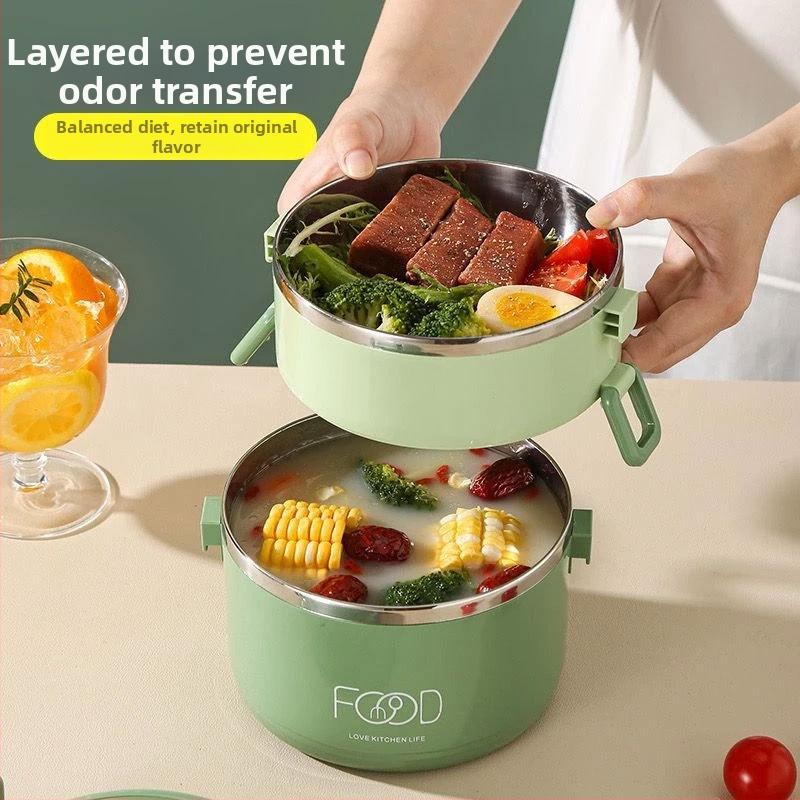 Izolovaná jedálenská dóza z nerezovej ocele, viacerostranný dizajn, objem 2,1–3 l, plast + nerezová oceľ, guľatý tvar, prenosný