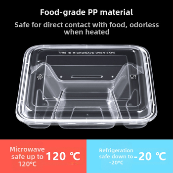 Cutie de masă de unică folosință cu patru sau cinci compartimente, capac, din plastic, rezistentă la microunde, biodegradabilă