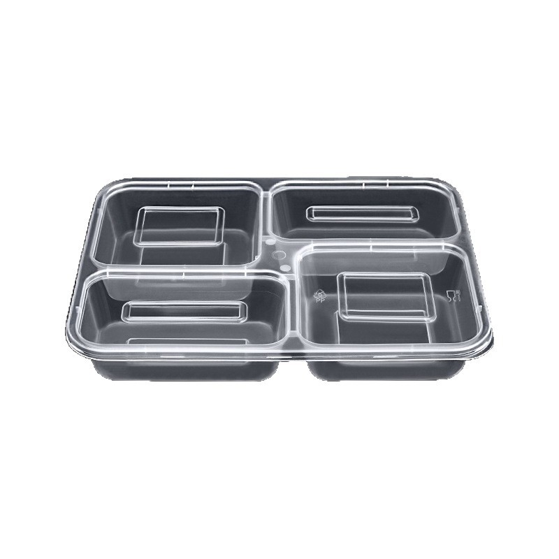 Cutie de masă de unică folosință cu patru sau cinci compartimente, capac, din plastic, rezistentă la microunde, biodegradabilă