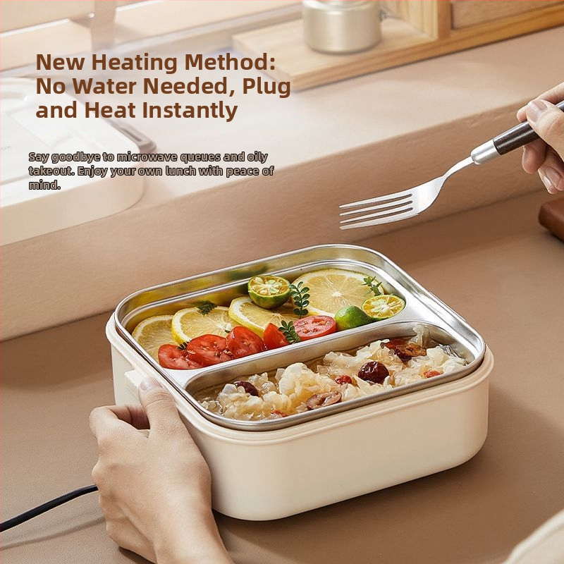 Elektrická krabička na obed s ohrevom bez vody, izolovaná s dvomi priehradkami, kapacita do 1 l, regulácia teploty