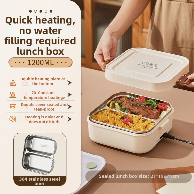 Elektrická krabička na obed s ohrevom bez vody, izolovaná s dvomi priehradkami, kapacita do 1 l, regulácia teploty