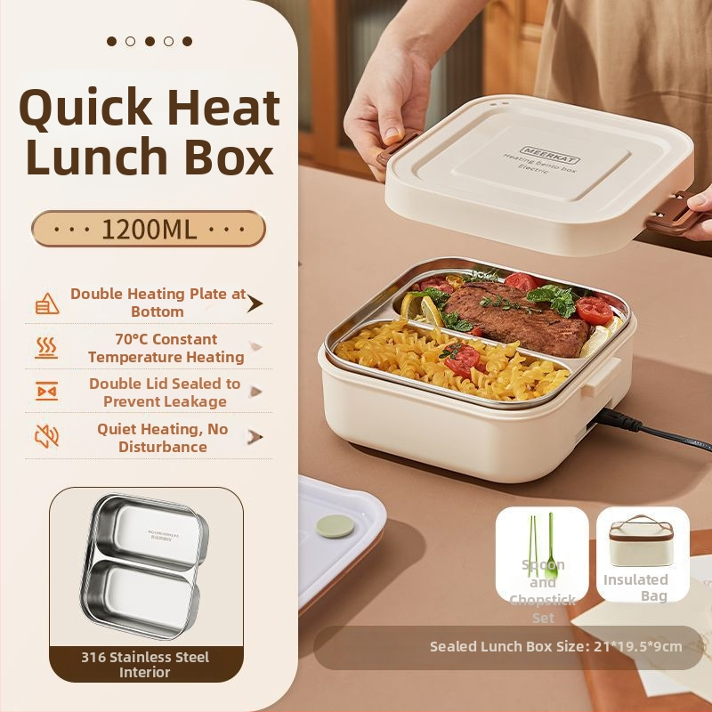 Elektrická krabička na obed s ohrevom bez vody, izolovaná s dvomi priehradkami, kapacita do 1 l, regulácia teploty