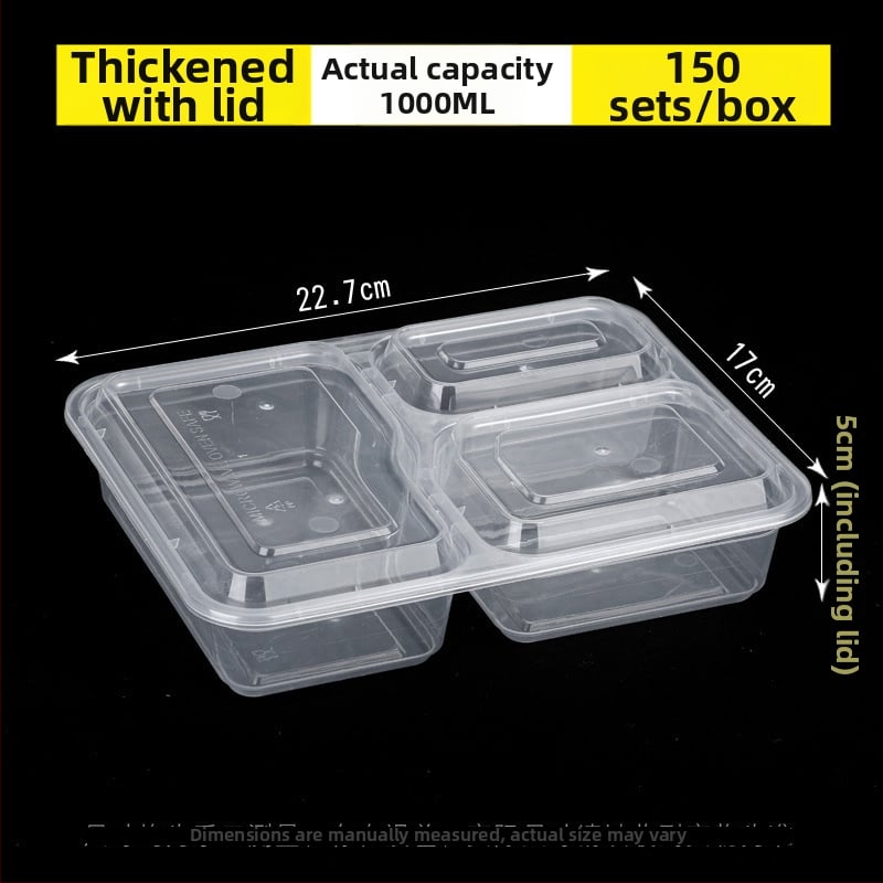 Cutie de unică folosință pentru takeaway cu trei compartimente, material PP, compatibilă cu cuptorul cu microunde, personalizabilă cu imprimare a logo-ului