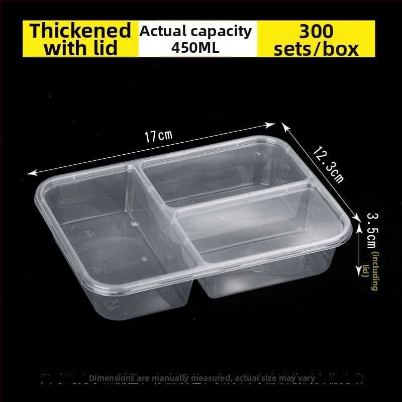 Cutie de unică folosință pentru takeaway cu trei compartimente, material PP, compatibilă cu cuptorul cu microunde, personalizabilă cu imprimare a logo-ului