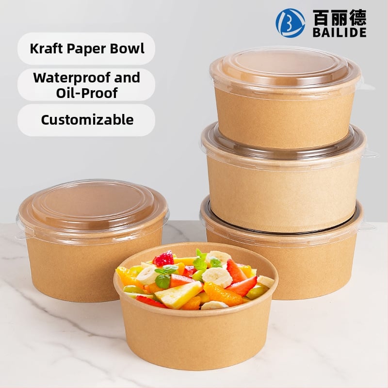 Cutie de prânz din hârtie Kraft, cu bol rotund, capac îngroșat, rezistentă la temperaturi înalte, de calitate alimentară