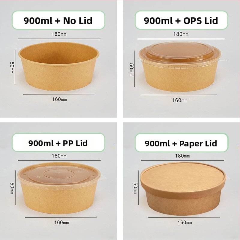Cutie de prânz din hârtie Kraft, cu bol rotund, capac îngroșat, rezistentă la temperaturi înalte, de calitate alimentară