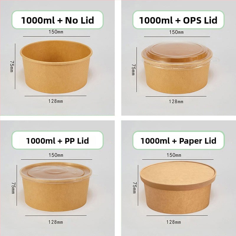 Cutie de prânz din hârtie Kraft, cu bol rotund, capac îngroșat, rezistentă la temperaturi înalte, de calitate alimentară