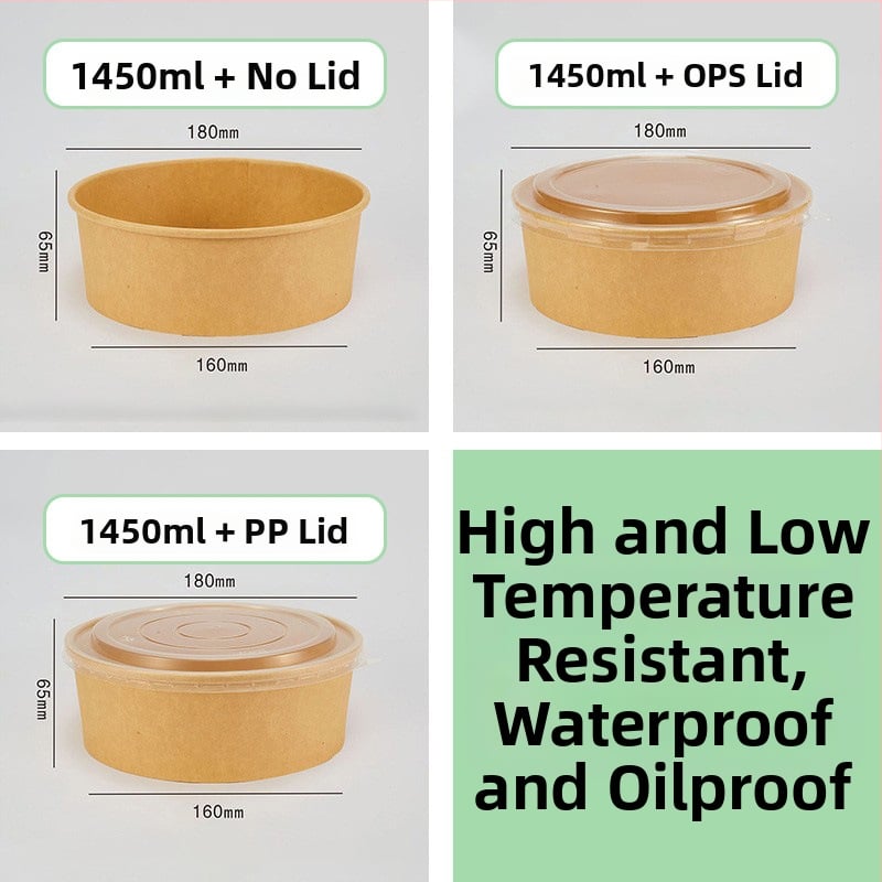 Cutie de prânz din hârtie Kraft, cu bol rotund, capac îngroșat, rezistentă la temperaturi înalte, de calitate alimentară