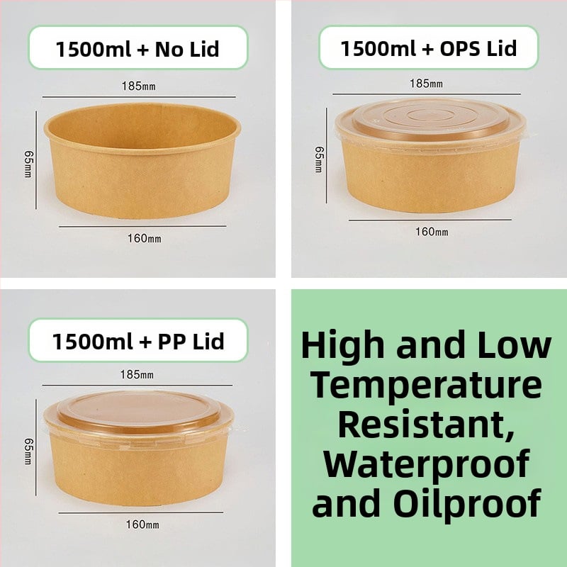 Cutie de prânz din hârtie Kraft, cu bol rotund, capac îngroșat, rezistentă la temperaturi înalte, de calitate alimentară