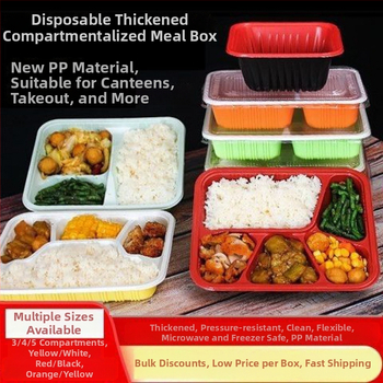 Cutie de prânz de unică folosință, din plastic, compartimentată, dreptunghiulară, cu capac pentru luat la pachet