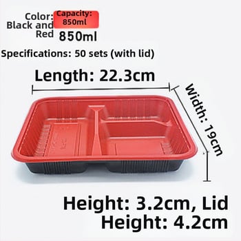 Cutie de prânz de unică folosință, din plastic, compartimentată, dreptunghiulară, cu capac pentru luat la pachet