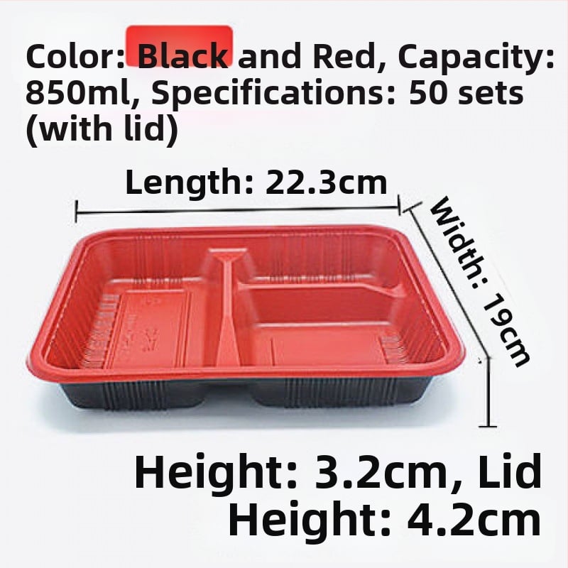 Cutie de prânz de unică folosință, din plastic, compartimentată, dreptunghiulară, cu capac pentru luat la pachet