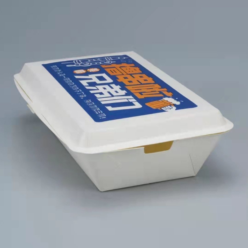 Cutie de unică folosință pentru frigărui la grătar, formă dreptunghiulară lungă, hârtie alimentară laminată pe bază de pulpă de lemn, imprimare logo, nu este compatibilă cu cuptorul cu microunde