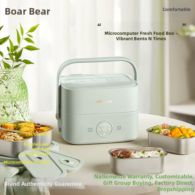 Cutie electrică pentru prânz Teddy Bear pentru birou și casă, capacitate 1.6–2.0 L, izolație vid, cronometru, vas interior detașabil, vas interior din oțel inoxidabil 304