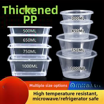 Cutie de prânz din plastic, de unică folosință, cu capac, cu container dreptunghiular și bol rotund pentru take-away