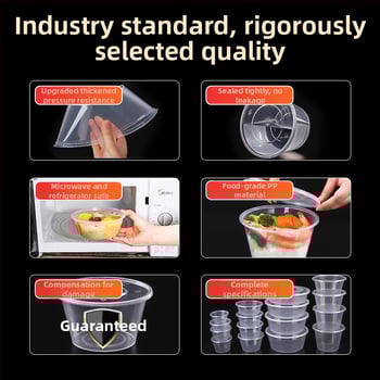 Cutie de prânz din plastic, de unică folosință, cu capac, cu container dreptunghiular și bol rotund pentru take-away