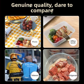 Cutie de prânz din plastic, de unică folosință, cu capac, cu container dreptunghiular și bol rotund pentru take-away