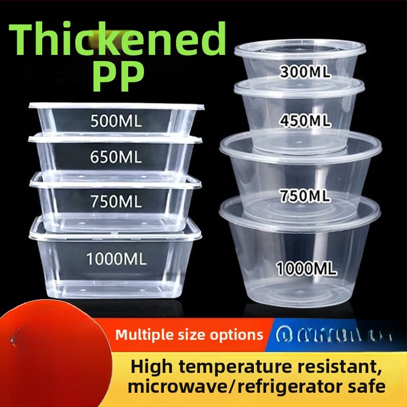 Cutie de prânz din plastic, de unică folosință, cu capac, cu container dreptunghiular și bol rotund pentru take-away