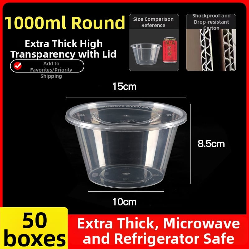 Cutie de prânz din plastic, de unică folosință, cu capac, cu container dreptunghiular și bol rotund pentru take-away