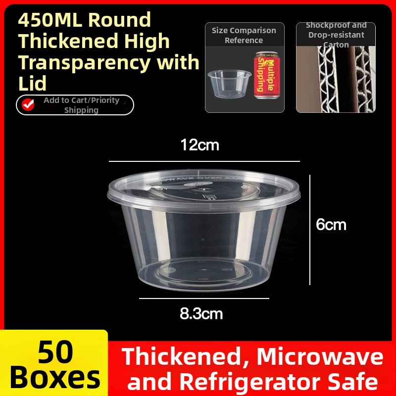 Cutie de prânz din plastic, de unică folosință, cu capac, cu container dreptunghiular și bol rotund pentru take-away