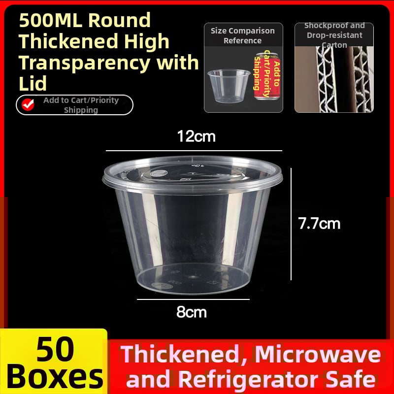 Cutie de prânz din plastic, de unică folosință, cu capac, cu container dreptunghiular și bol rotund pentru take-away