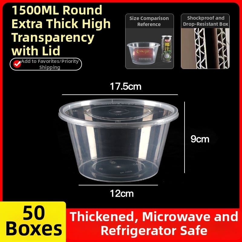 Cutie de prânz din plastic, de unică folosință, cu capac, cu container dreptunghiular și bol rotund pentru take-away