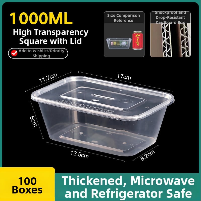 Cutie de prânz din plastic, de unică folosință, cu capac, cu container dreptunghiular și bol rotund pentru take-away