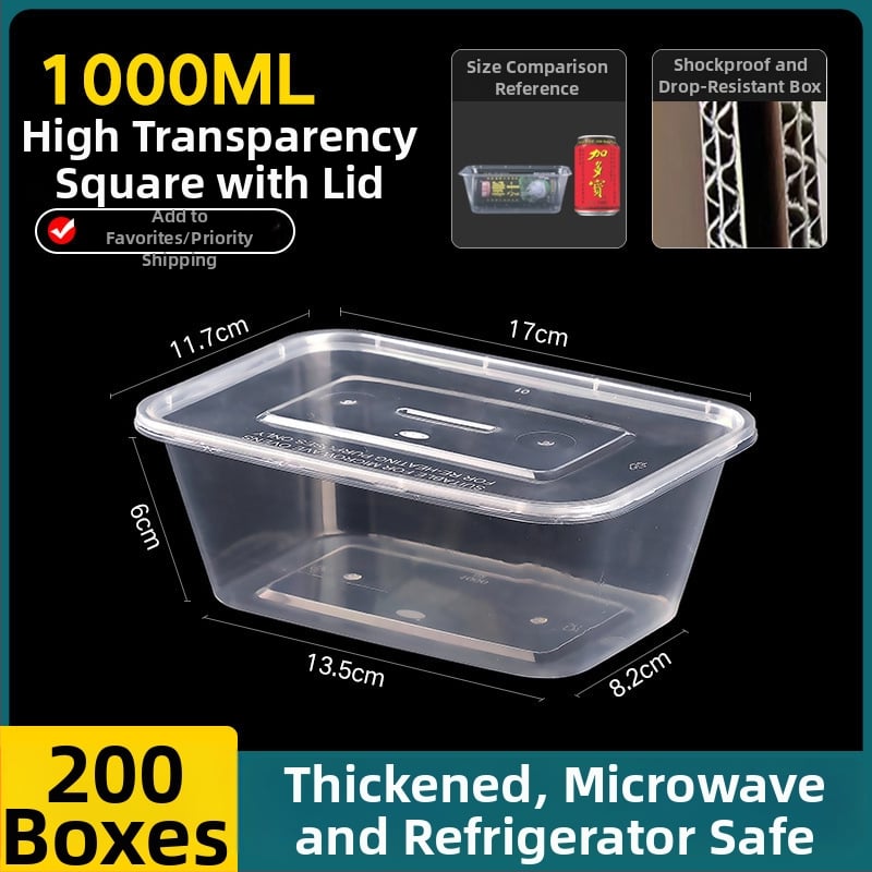 Cutie de prânz din plastic, de unică folosință, cu capac, cu container dreptunghiular și bol rotund pentru take-away