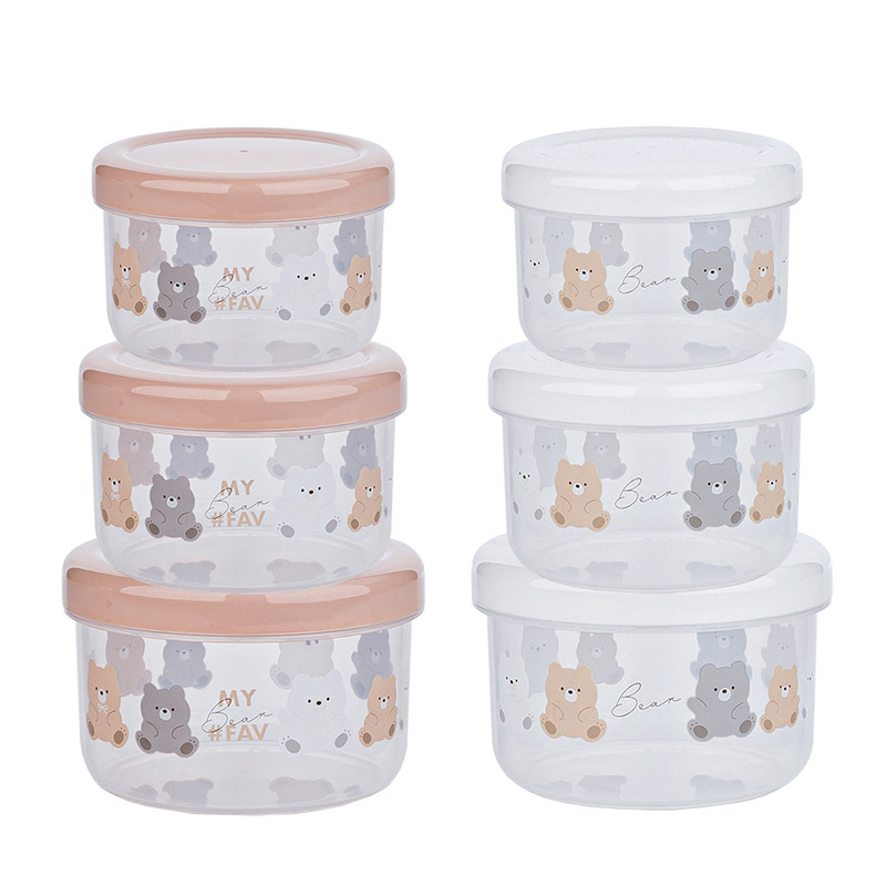 NAKAYA Okrugla plastična zatvorena kutija za hranu Crisper Box 301-500 ml, Crtani uzorak, Jednoslojna, Nije prikladna za mikrovalnu