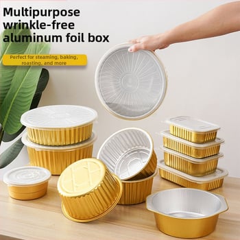 Cutie de prânz din folie de aluminiu, de unică folosință, sigilată pentru take-away, rezistentă la temperaturi înalte, imprimare logo disponibilă, personalizare