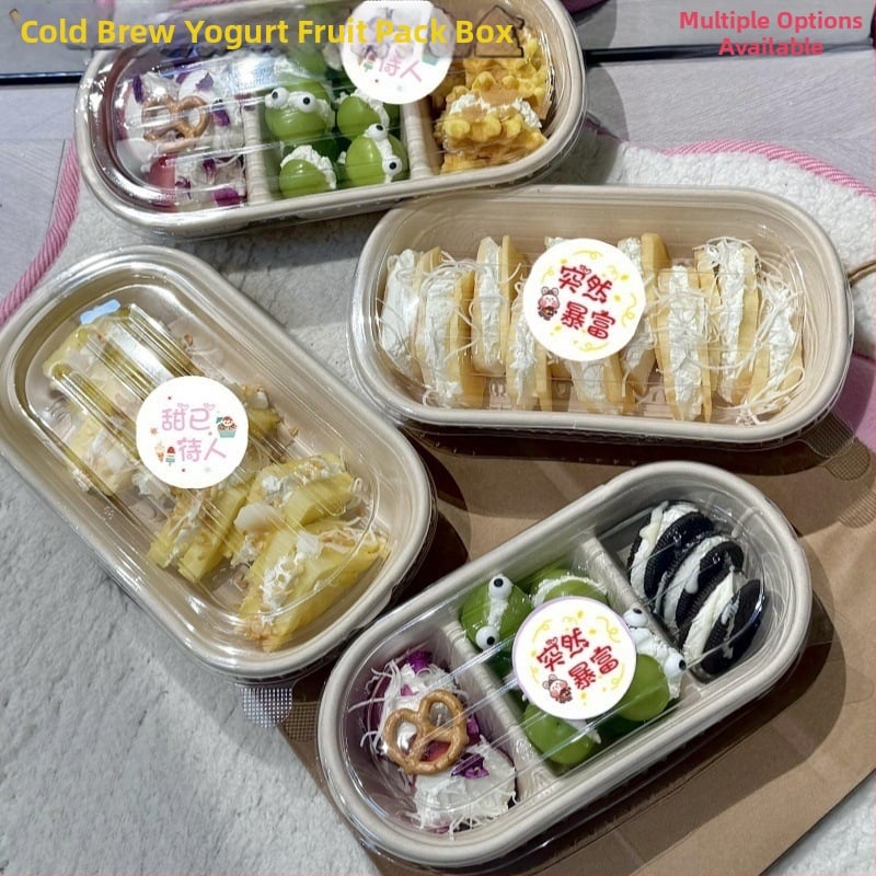 Cutie pentru desert pentru picnic cu trei compartimente, pentru iaurt, fructe și prăjitură — cuptor cu microunde: Nu; imprimare siglă: Disponibil; personalizare: Nu; biodegradabil: Nu