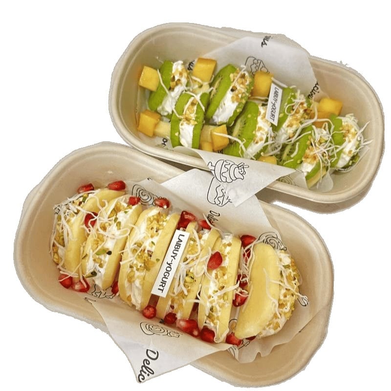 Cutie pentru desert pentru picnic cu trei compartimente, pentru iaurt, fructe și prăjitură — cuptor cu microunde: Nu; imprimare siglă: Disponibil; personalizare: Nu; biodegradabil: Nu