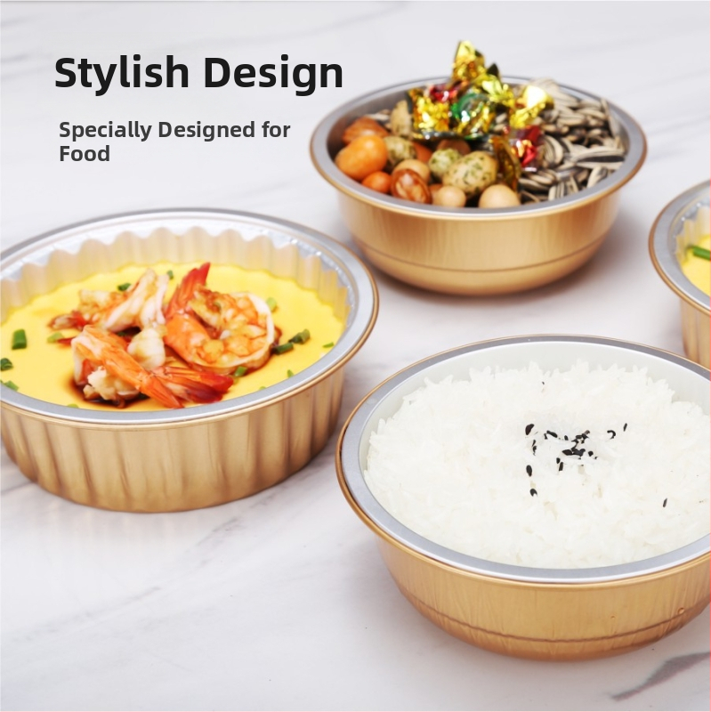 Jednorazová krabička z hliníkovej fólie — guľatý tvar; hrúbka 0,11 mm; objem 425 ml; materiál: hliníková fólia; značka: Guobang (0,11 mm; 425 ml; hliníková fólia; guľatý tvar; Guobang)