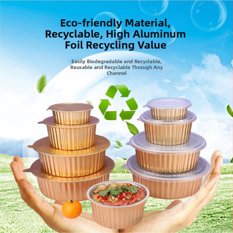 Jednorazová krabička z hliníkovej fólie — guľatý tvar; hrúbka 0,11 mm; objem 425 ml; materiál: hliníková fólia; značka: Guobang (0,11 mm; 425 ml; hliníková fólia; guľatý tvar; Guobang)