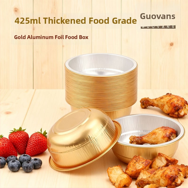Ühekordne toiduvalmistamise alumiiniumfooliumist toidukarp — ümmarguse kujuga; paksus 0,11 mm; maht 425 ml; materjal: alumiiniumfoolium; bränd: Guobang (0,11 mm; 425 ml; alumiiniumfoolium; ümmargune kuju; Guobang)