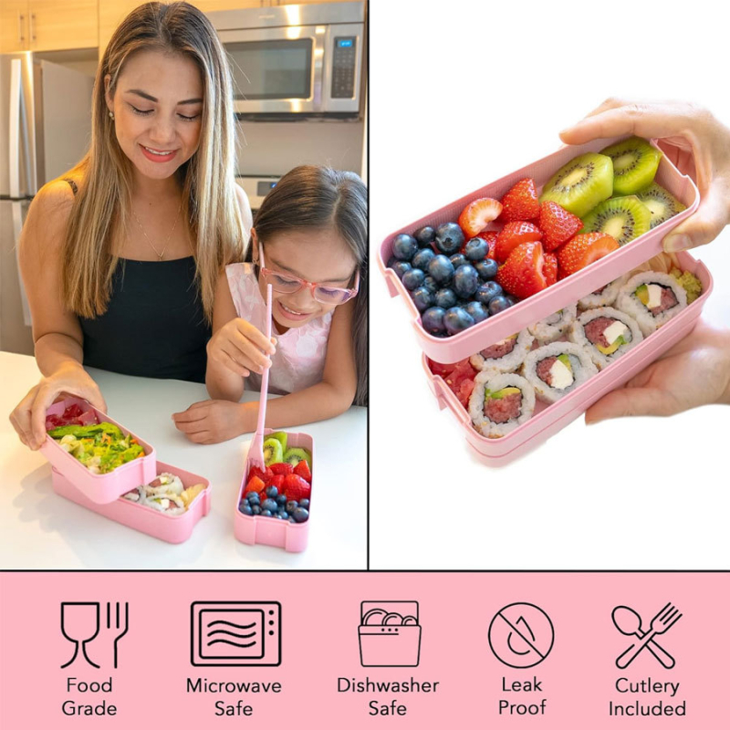 Κουτί γευμάτων ιαπωνικού στυλ, κατάλληλο για φούρνο μικροκυμάτων, χωρητικότητα 1–2 λίτρα, διπλό επίπεδο, πλαστικό υλικό